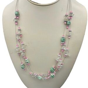 Floating crystals and gemstones on liquid silver adjustable chain
